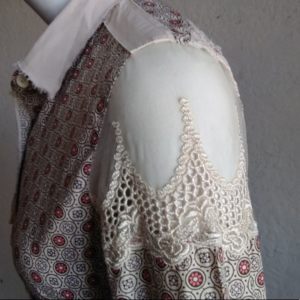 Free People Boho Boyfriend Mesh Lace Vintage shirt